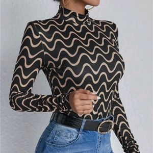 Mock neck color block long sleeve shirt